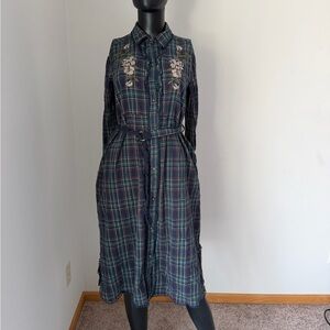 Embroidered Plaid Midi Dress